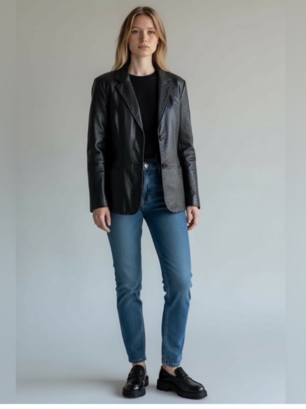 Danier Leather neutral black classic Y2K retro edgy blazer jacket size large